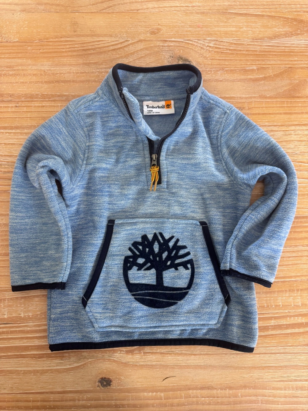 Timberland Light Blue Heather Pullover Hoodie with Navy Logo